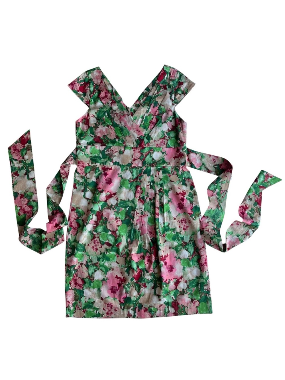 NWT 12P Talbots Watercolor Floral Surplice Wrap Style Tie Back Dress Tea Party